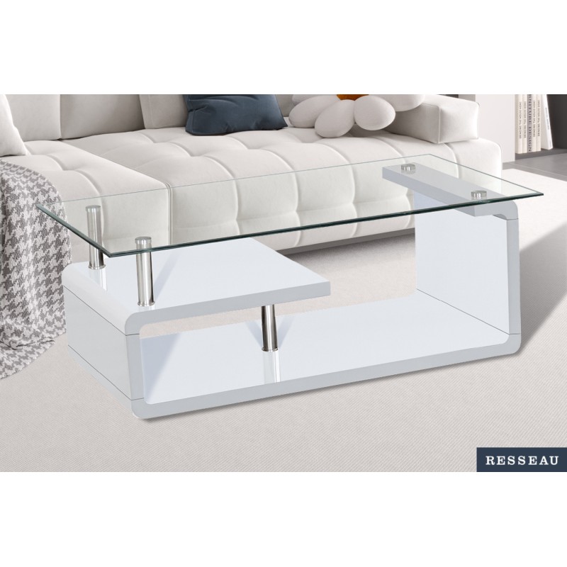 TABLE BASSE 'GOLD' BLANC LAQUÉ