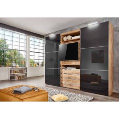 Armoire magicGlassy imitation chêne poutre, portes extérieures verre gris